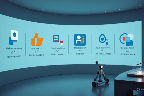 AI breakthroughs in 2025 with glowing digital interface and machine learning visuals