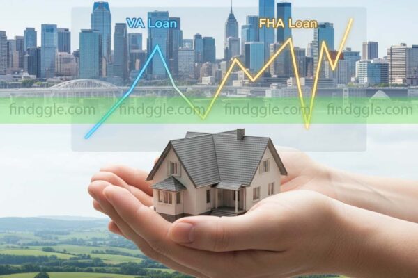 A vibrant image of two hands holding up a miniature house, symbolizing a choice between a VA loan and an FHA loan for a no down payment home.